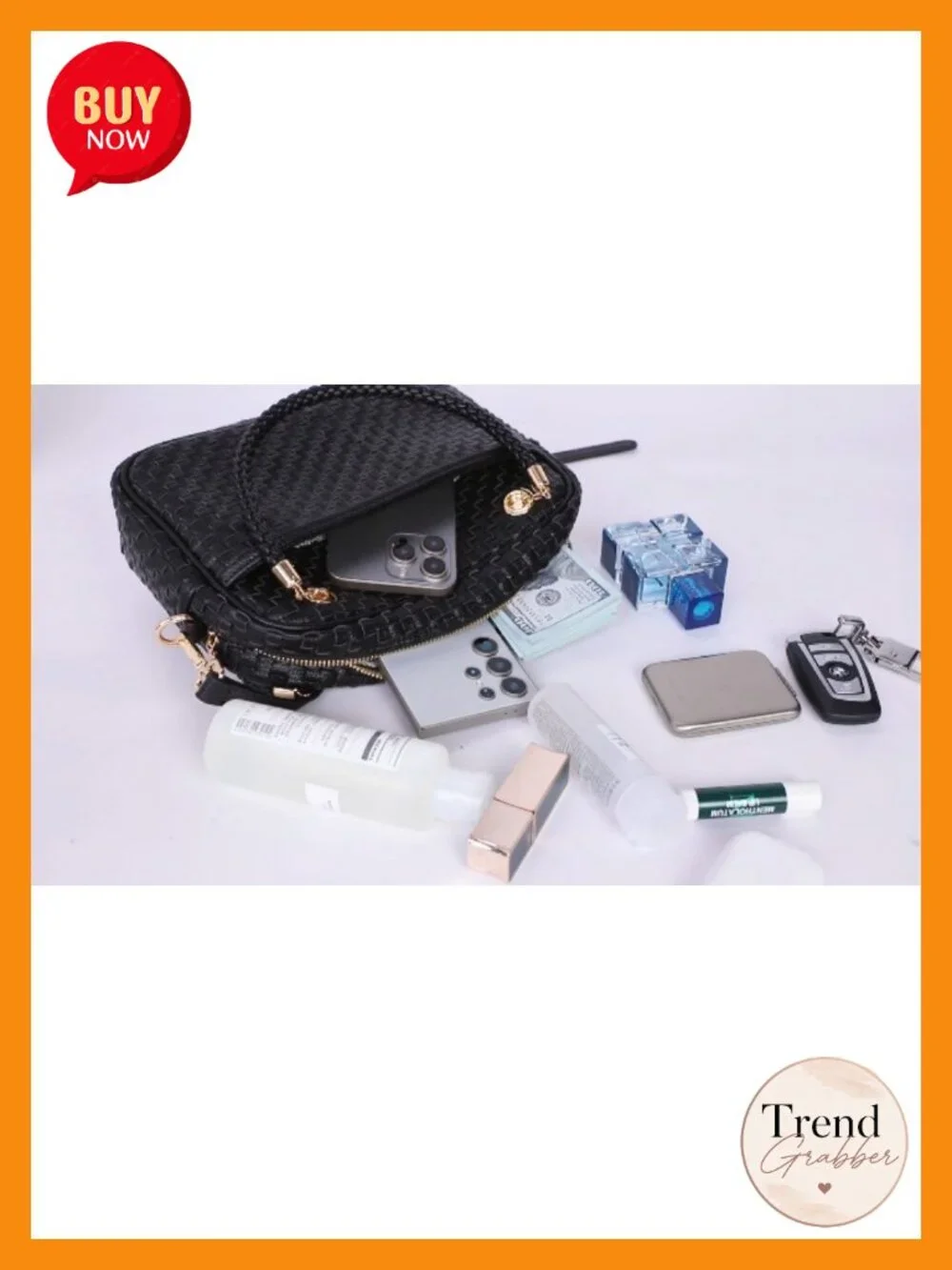 Woven Vegan Leather Crossbody Camera Bag with Braided Handle